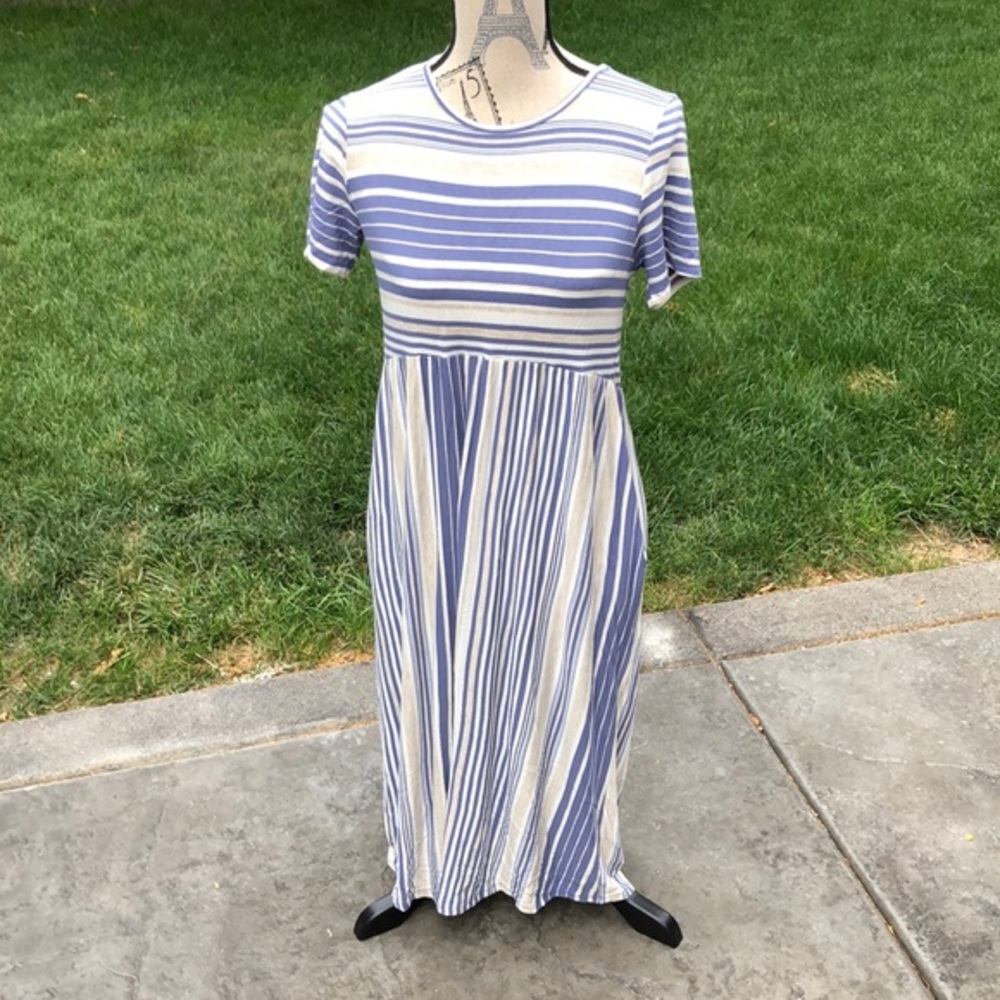 Orange Creek Striped Periwinkle /Oatmeal Dress